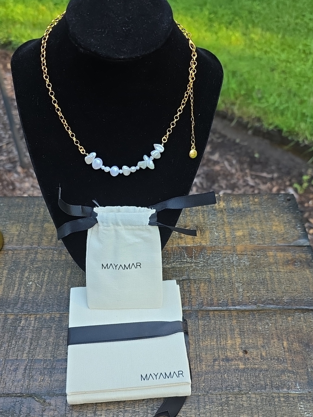 Mayamar Gold Chain Necklace with White Pearl Accents